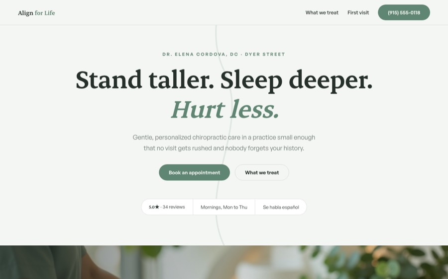 Align for Life Chiropractic, custom chiropractor website design, El Paso