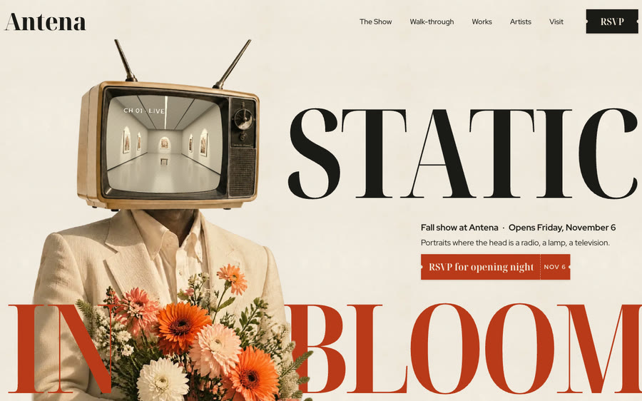 Antena, art gallery website design, El Paso