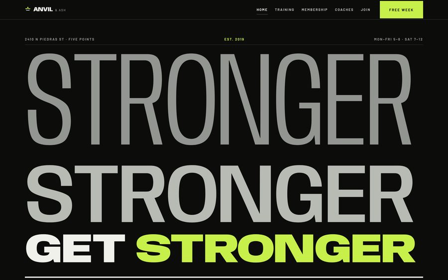 Anvil & Ash, custom strength gym website design, El Paso