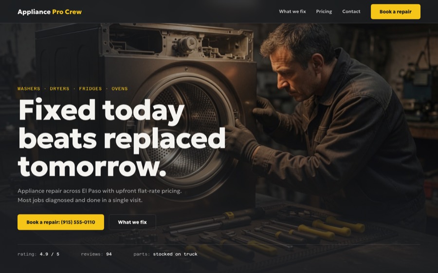 Appliance Pro Crew, custom appliance repair website design, El Paso