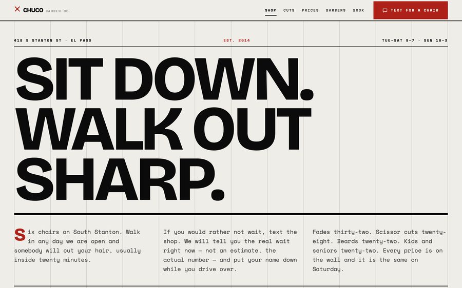 Chuco Barber Co., custom barbershop website design, El Paso