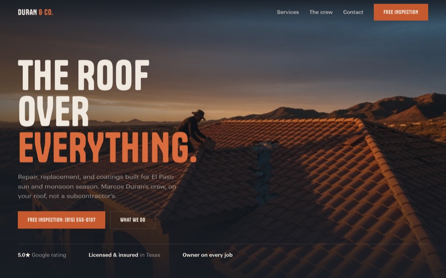 Duran & Co. Roofing, custom roofing website design, El Paso