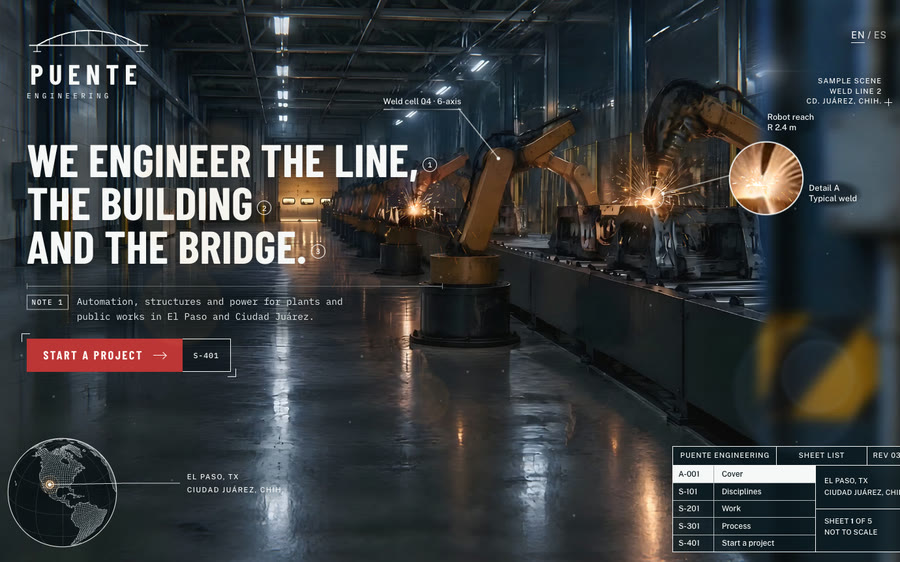 Puente Engineering, industrial engineering website design, El Paso and Ciudad Juárez