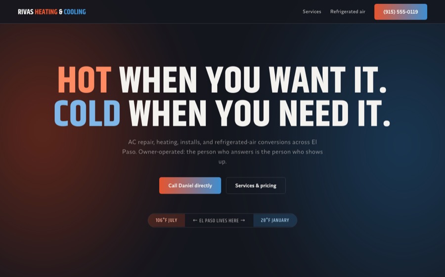 Rivas Heating & Cooling, custom hvac website design, El Paso