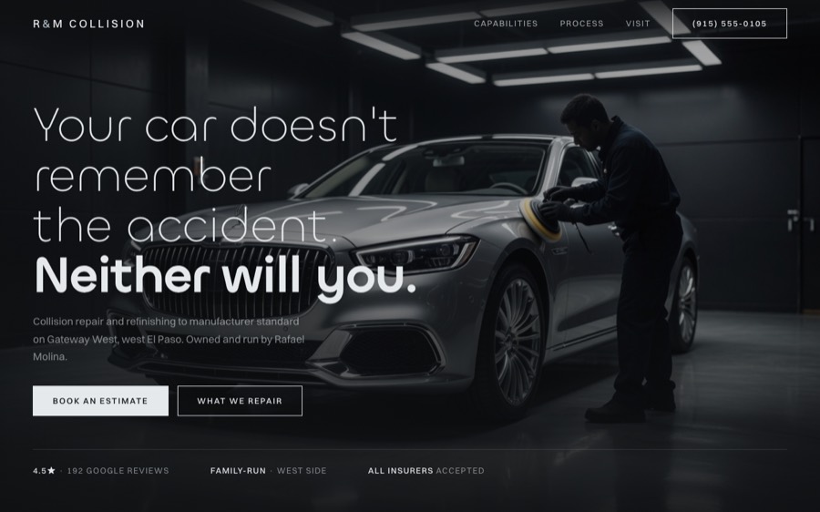 R & M Collision Center, custom collision repair website design, El Paso