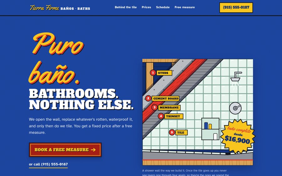 Tierra Firme Baths, custom bathroom remodeling website design, El Paso