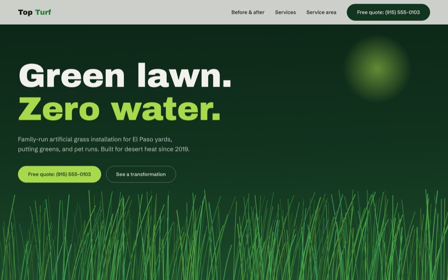 Top Turf, custom artificial grass website design, El Paso